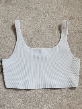 Babaton White Ribbed Square-Neck Crop Top 2XL